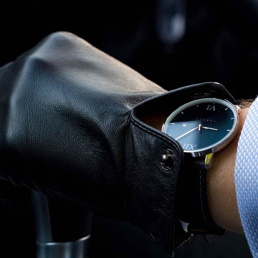 Vanacci watch worn by a man with a glove pushing it into overdrive